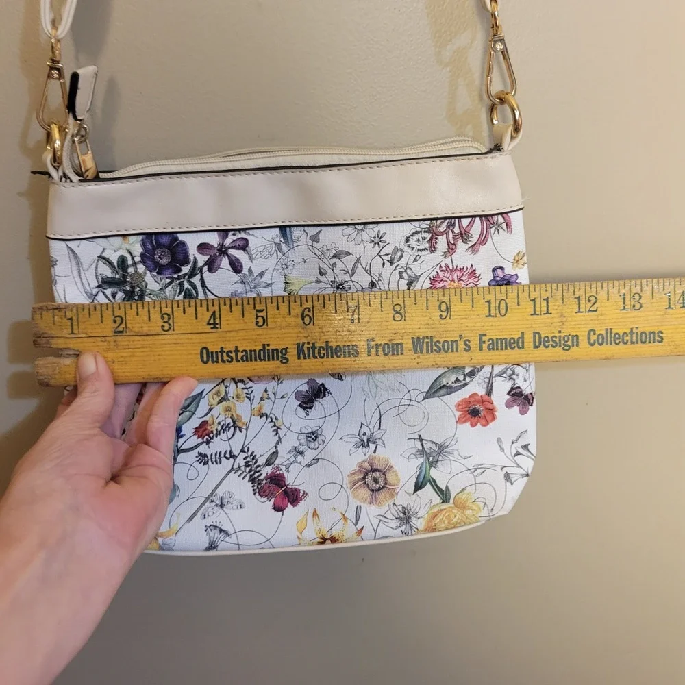 Cream Floral Hobo Bag and Crossbody Set Gold Hardware Botanical Print 2pc